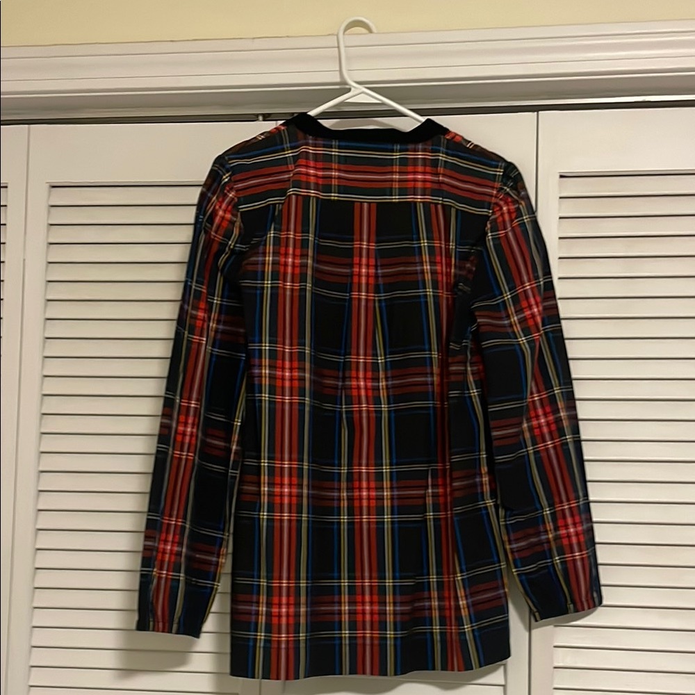 Velvet- Trimmed Tartan V-neck Tunic for The Holidays - Picture 5 of 7